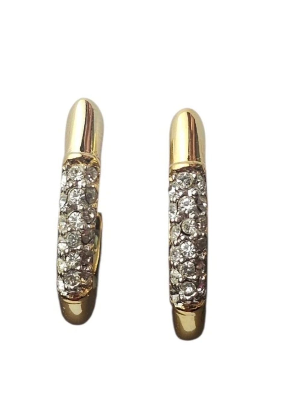 Vintage NAPIER Gold Tone Door Knocker Rhinestones Spring Back Screw Earrings 1"